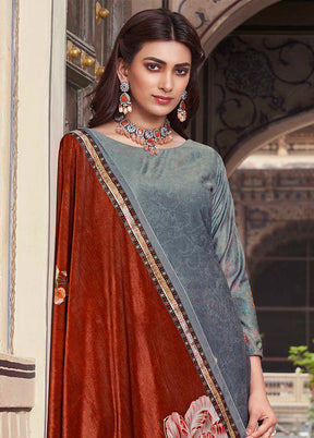 3 Pc Grey Unstitched Velvet Suit Set