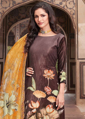 3 Pc Brown Unstitched Velvet Suit Set