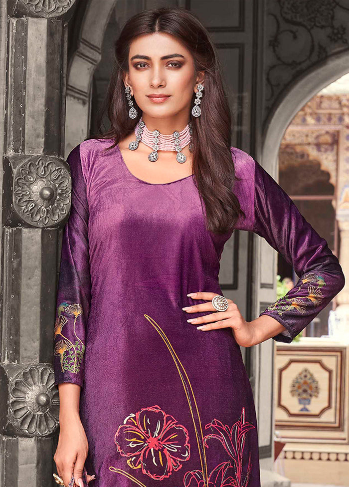 3 Pc Purple Unstitched Velvet Suit Set