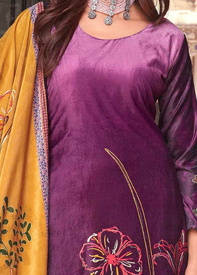 3 Pc Purple Unstitched Velvet Suit Set