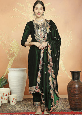 3 Pc Green Unstitched Velvet Suit Set