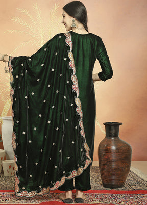 3 Pc Green Unstitched Velvet Suit Set - Indian Silk House Agencies