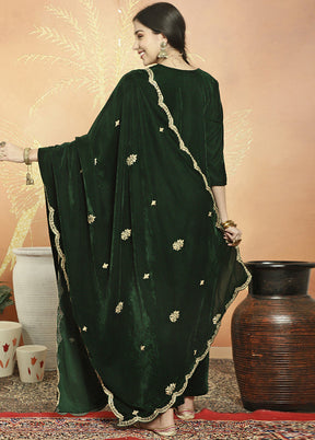 3 Pc Green Unstitched Velvet Suit Set