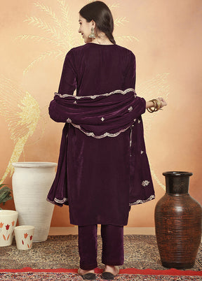 3 Pc Maroon Unstitched Velvet Suit Set