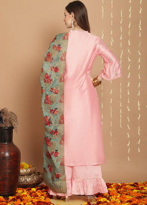 3 Pc Peach Unstitched Silk Suit Set