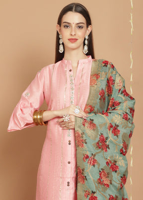 3 Pc Peach Unstitched Chanderi Suit Set