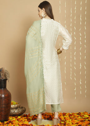 3 Pc White Unstitched Silk Suit Set