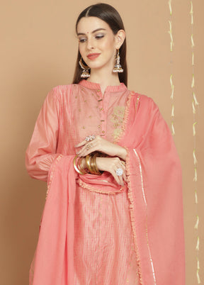 3 Pc Peach Unstitched Silk Suit Set