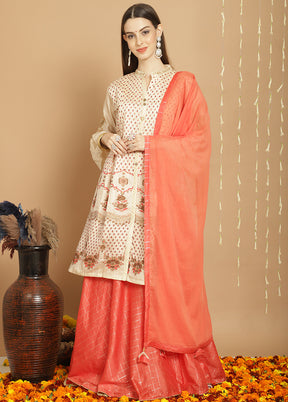 3 Pc Cream Unstitched Chanderi Suit Set