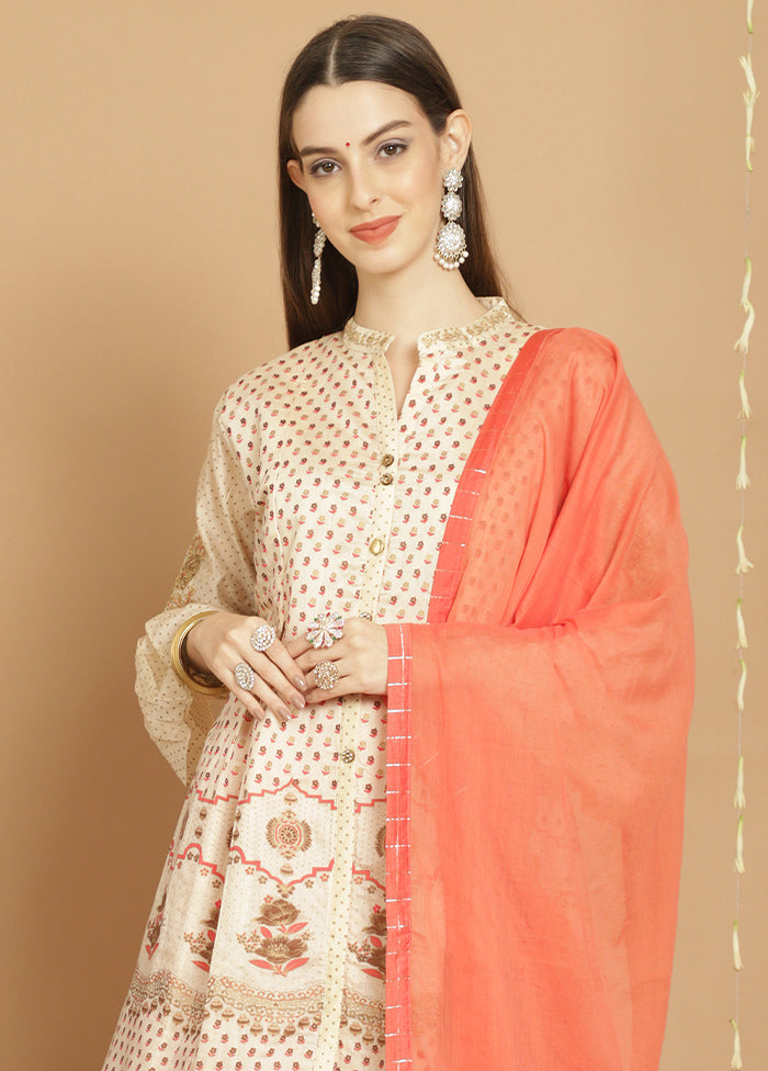 3 Pc Cream Unstitched Chanderi Suit Set