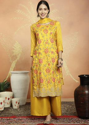 3 Pc Yellow Unstitched Silk Suit Set