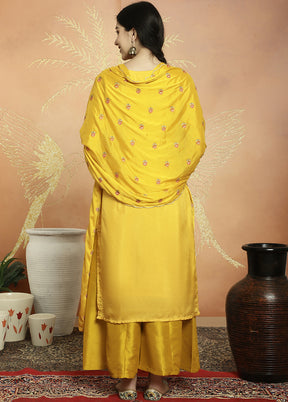 3 Pc Yellow Unstitched Pure Santoon Suit Set