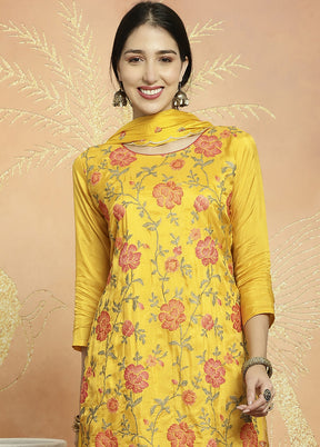 3 Pc Yellow Unstitched Pure Santoon Suit Set