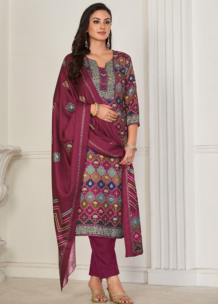 3 Pc Multicolor Unstitched Pashmina Suit Set