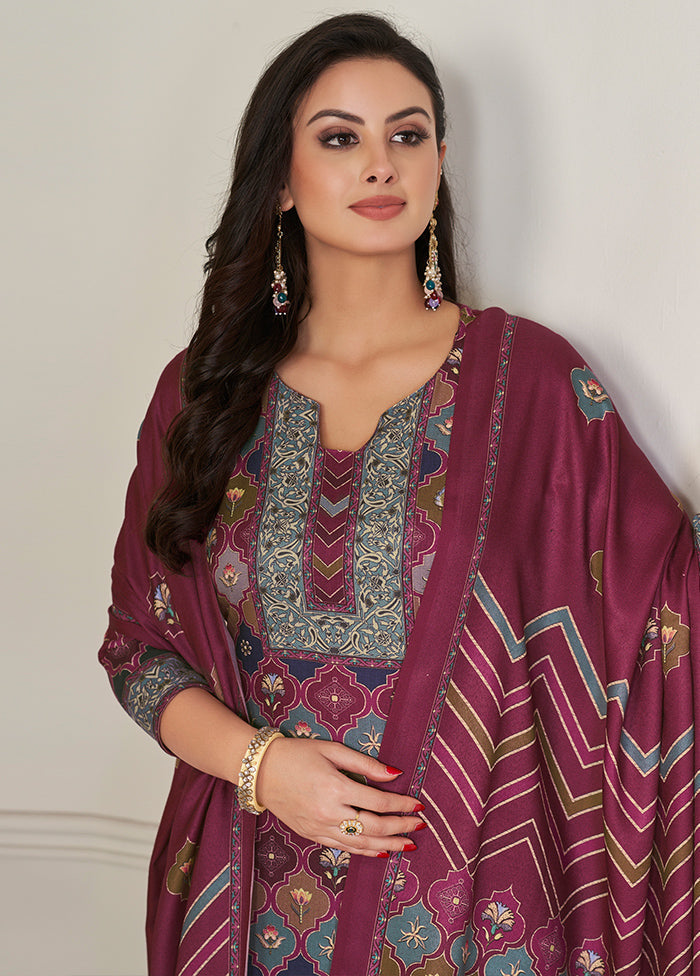 3 Pc Multicolor Unstitched Pashmina Suit Set