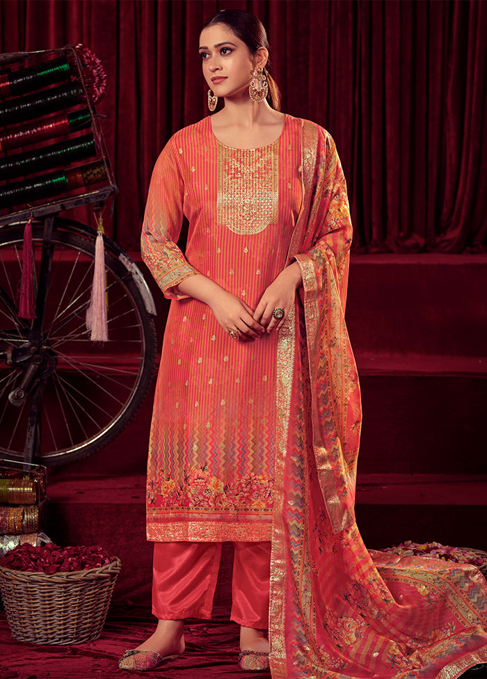 3 Pc Orange Unstitched Muslin Suit Set