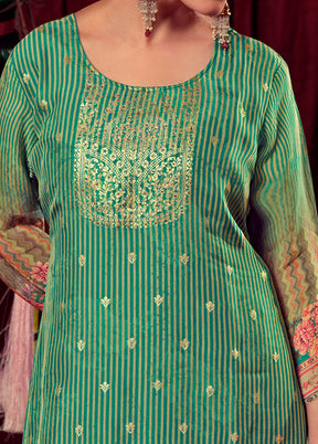 3 Pc Green Unstitched Net Suit Set