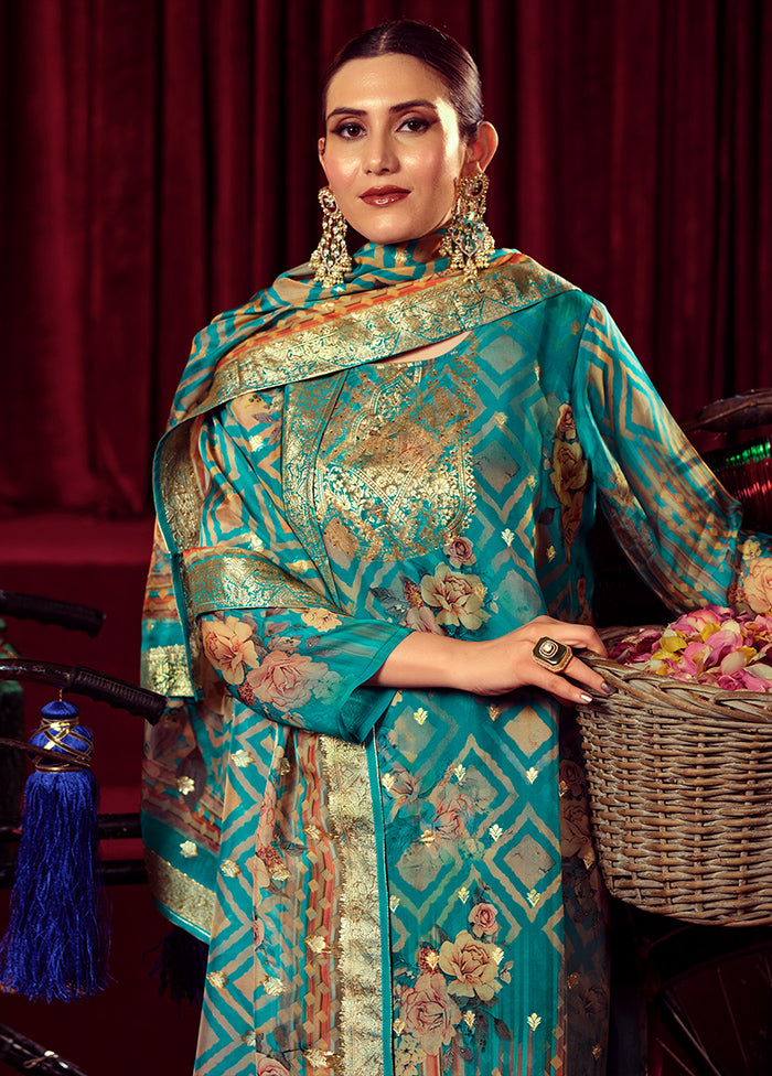 3 Pc Turquoise Unstitched Net Suit Set