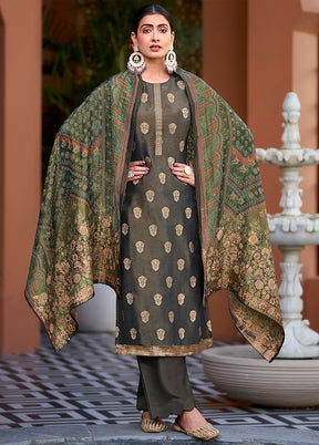 3 Pc Green Unstitched Silk Suit Set