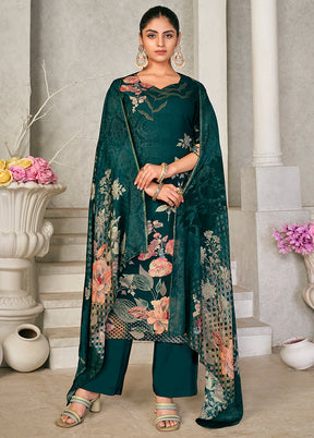 3 Pc Green Unstitched Pashmina Suit Set