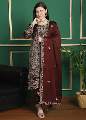 3 Pc Maroon Unstitched Santoon Suit Set