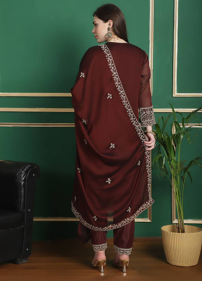 3 Pc Maroon Unstitched Santoon Suit Set