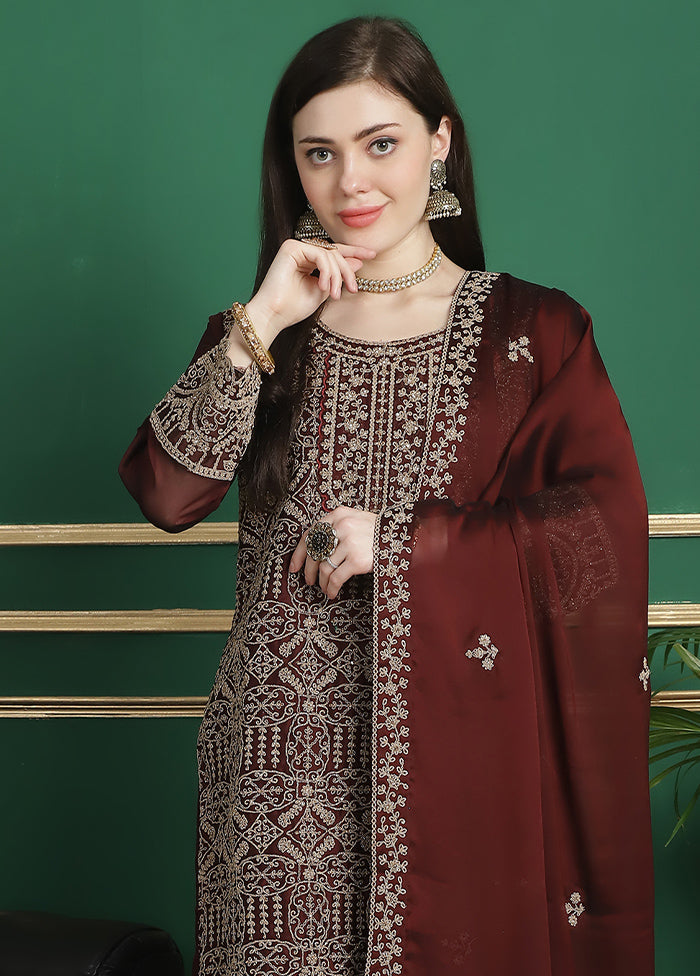 3 Pc Maroon Unstitched Santoon Suit Set