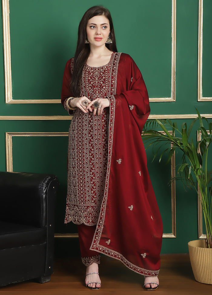 3 Pc Red Unstitched Santoon Suit Set