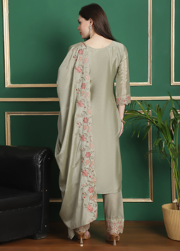 3 Pc Green Unstitched Santoon Suit Set