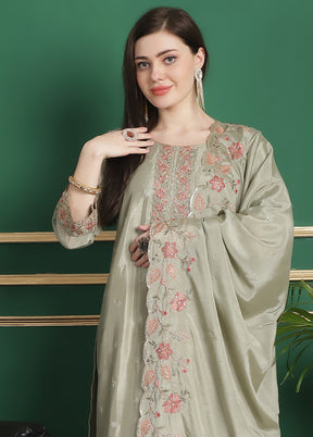 3 Pc Green Unstitched Santoon Suit Set