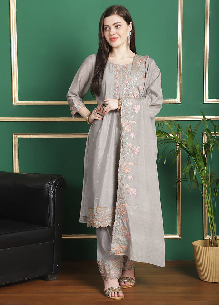 3 Pc Grey Unstitched Santoon Suit Set