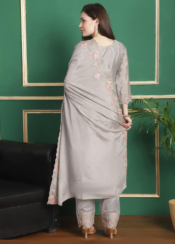 3 Pc Grey Unstitched Santoon Suit Set