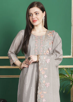 3 Pc Grey Unstitched Santoon Suit Set