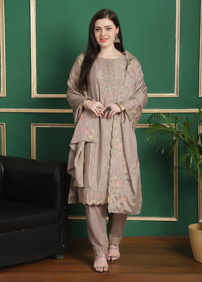 3 Pc Beige Unstitched Silk Suit Set