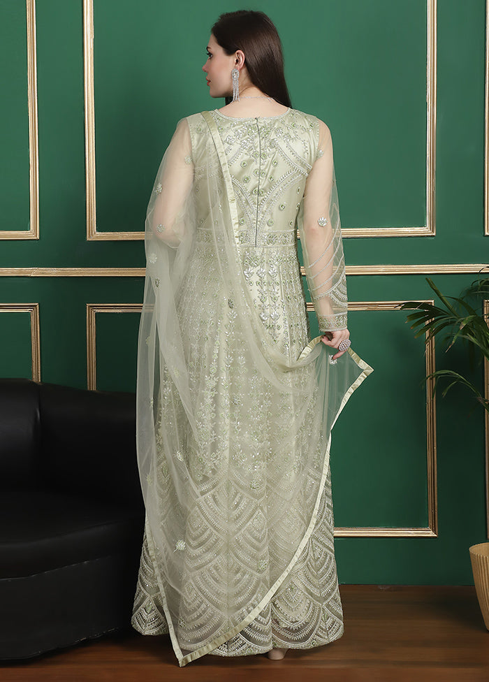 3 Pc Green Semi Stitched Silk Suit Set