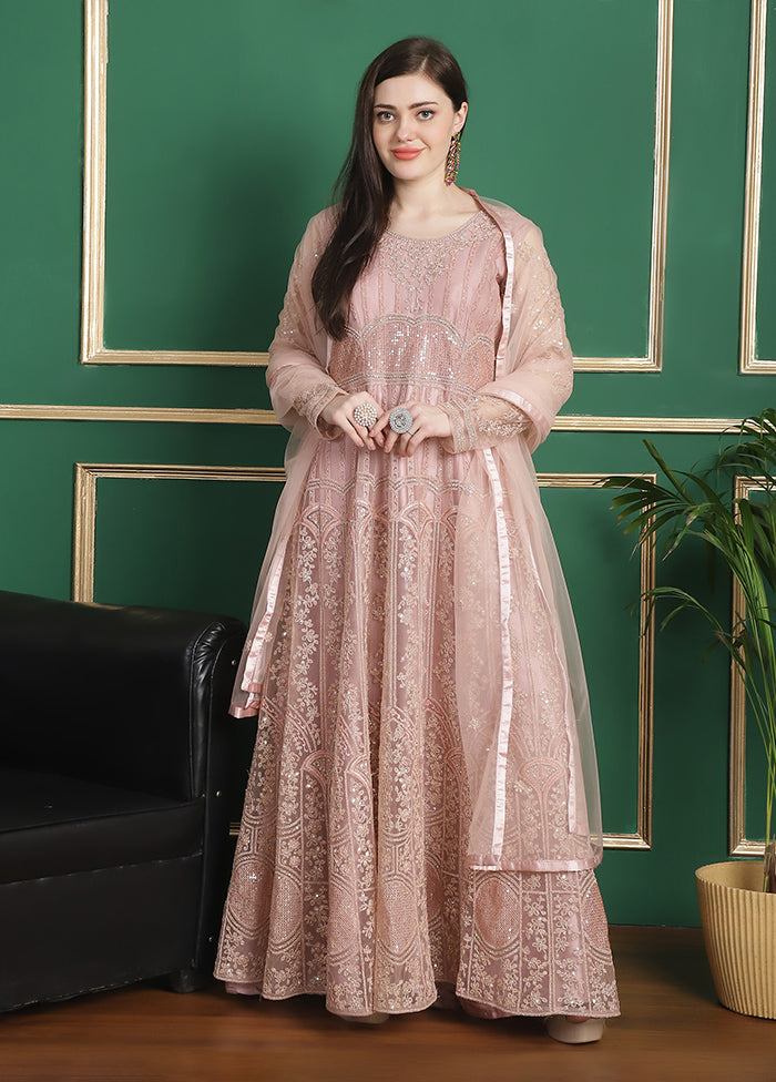 3 Pc Pink Semi Stitched Silk Suit Set - Indian Silk House Agencies