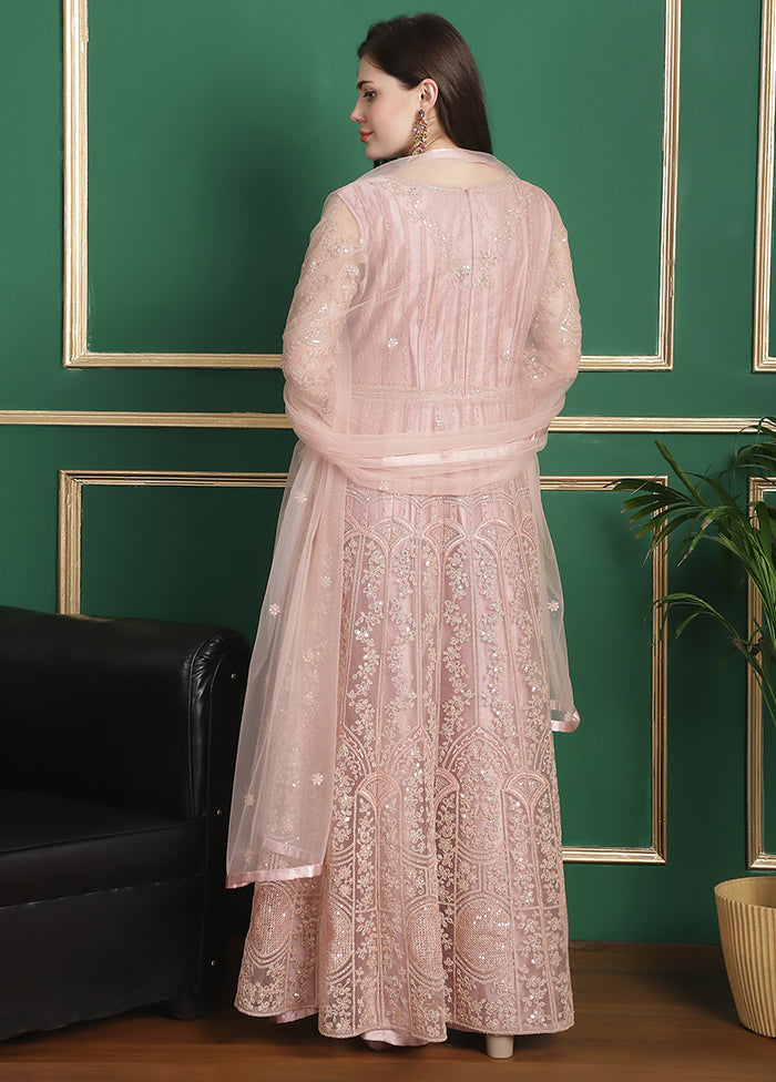 3 Pc Pink Semi Stitched Silk Suit Set - Indian Silk House Agencies