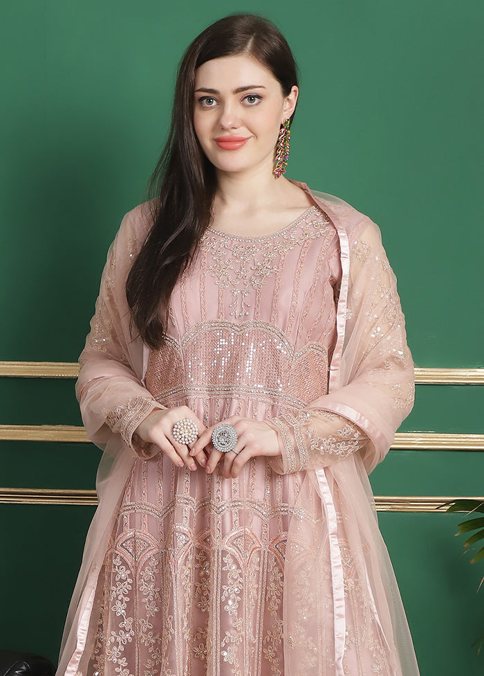 Pink Semi Stitched Net Indian Dress