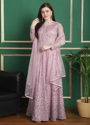 Pink Semi Stitched Net Indian Dress