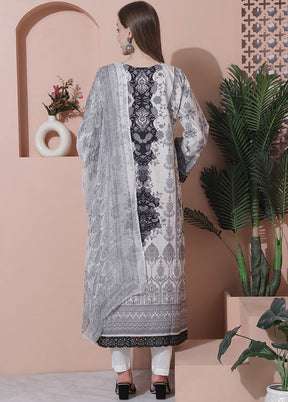 3 Pc Off White Pure Semi Stitched Cotton Suit Set - Indian Silk House Agencies
