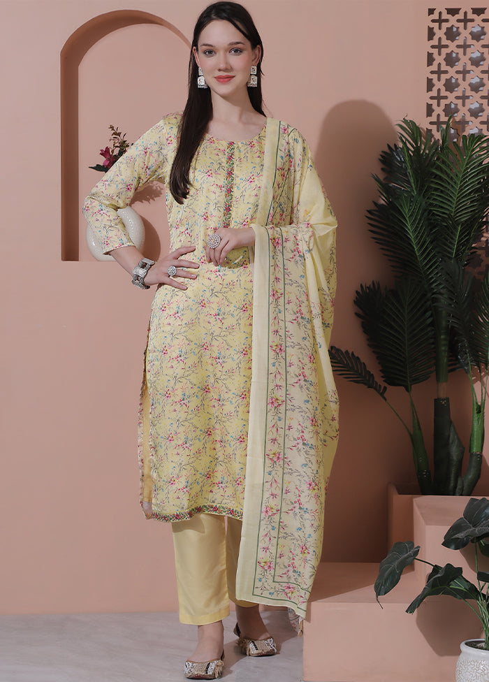 3 Pc Yellow Unstitched Silk Suit Set