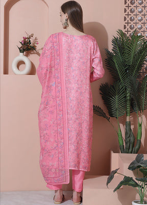 3 Pc Pink Semi Stitched Silk Suit Set