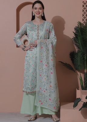 3 Pc Green Semi Stitched Silk Suit Set