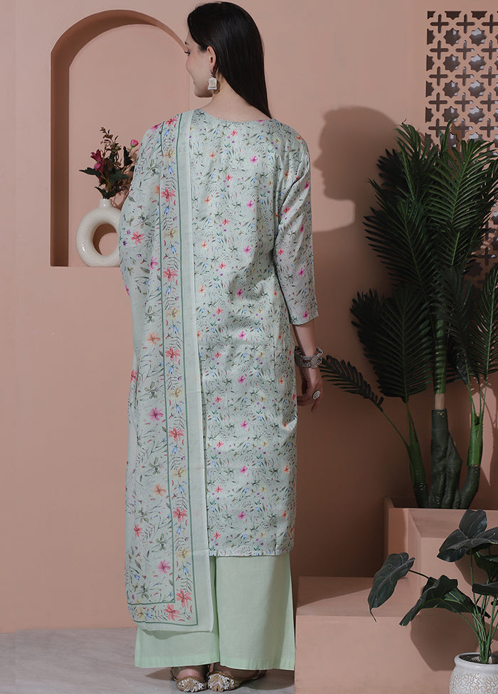 3 Pc Green Unstitched Silk Suit Set