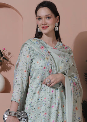 3 Pc Green Semi Stitched Silk Suit Set - Indian Silk House Agencies