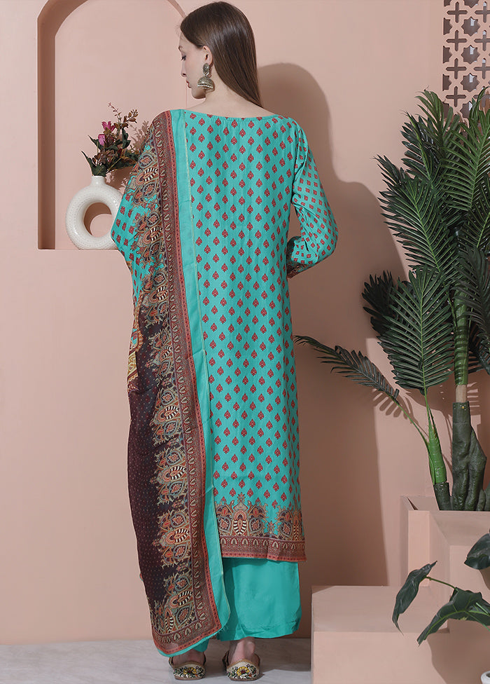 3 Pc Green Unstitched Silk Suit Set