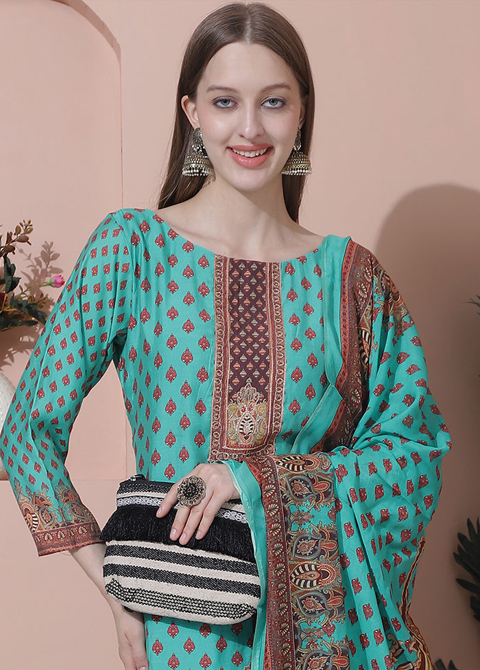 3 Pc Green Unstitched Silk Suit Set