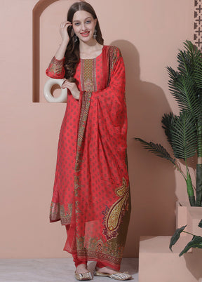 3 Pc Coral Semi Stitched Silk Suit Set - Indian Silk House Agencies