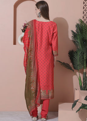 3 Pc Coral Unstitched Silk Suit Set