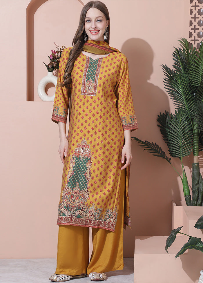 3 Pc Yellow Unstitched Muslin Suit Set